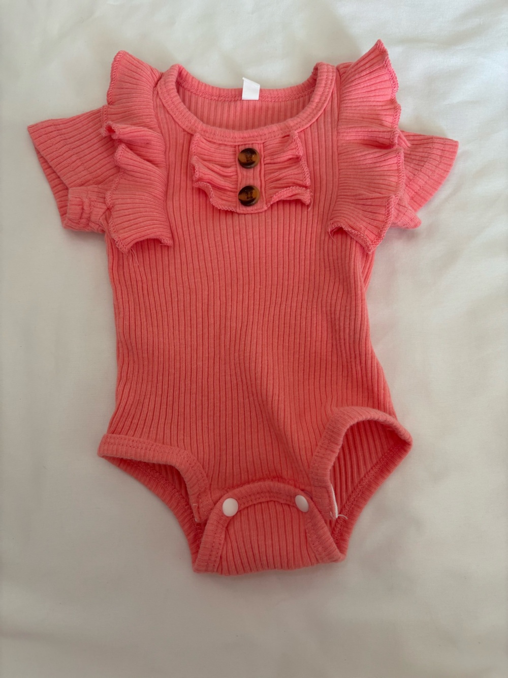 Baby Ribbed Coral Pink Romper with Button Accent